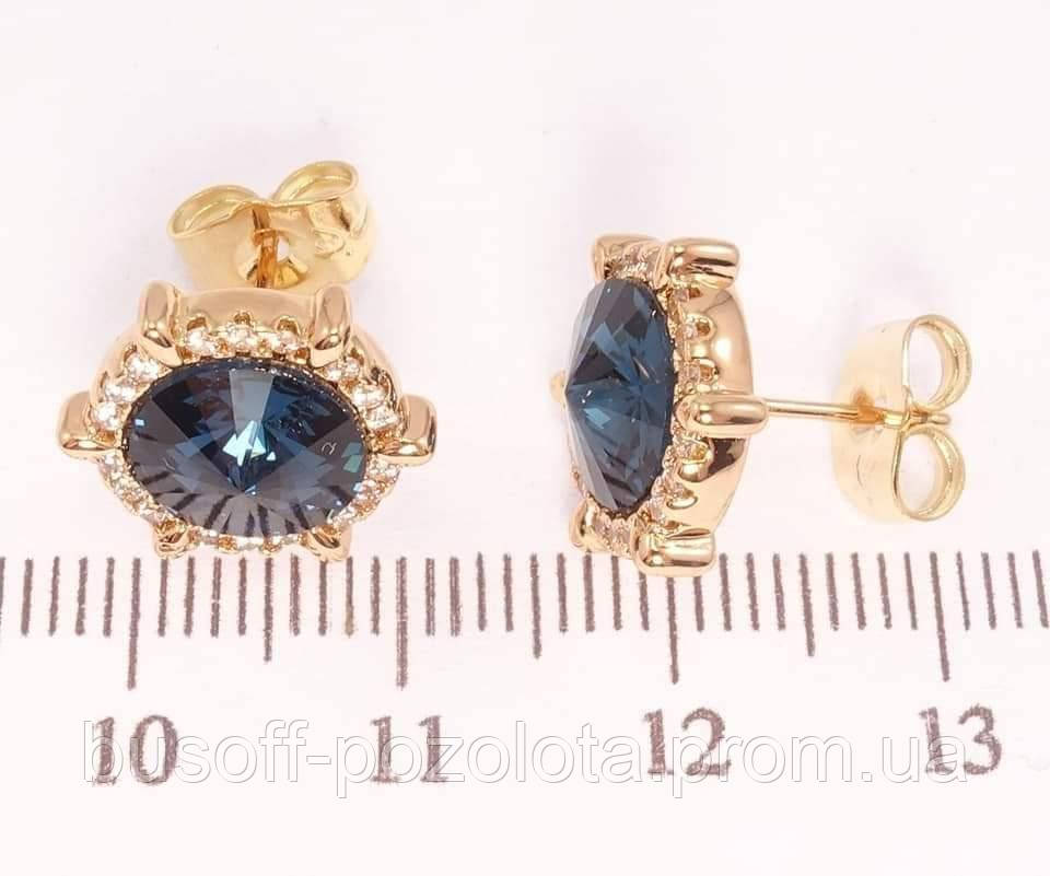 Серьги ХР Позолота 18К с кр-ми Swarovski гвоздики (пусеты) "Кристалл риволи Denim Blue в декоративной оправе" - фото 2 - id-p1523121731