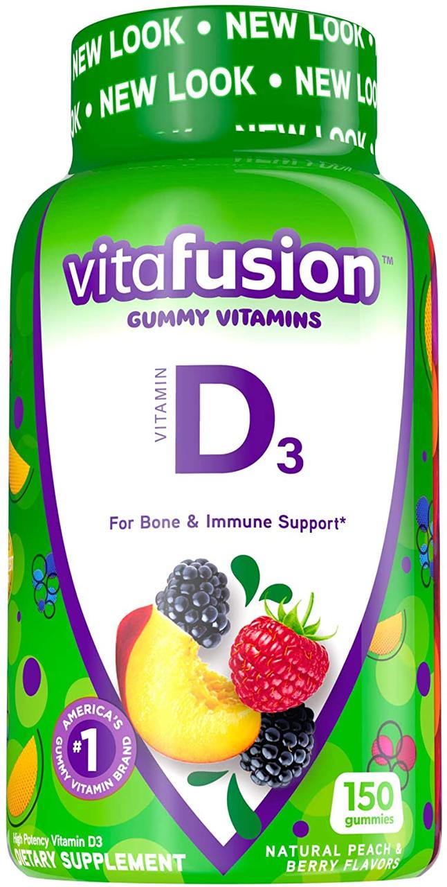 Vitafusion вітамін D3 1000 МО (25 мкг), желейки зі смаком персика, ожини, полуниці, 150 желейок на 75 днів. До 08/2026