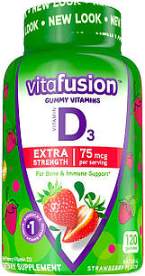 Vitafusion Extra Strength D3 38 мкг (1500 IU) вітамін D3 в кожній смачній желейці полуничний смак, 120 шт