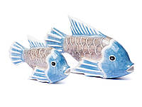 Статуэтки пара рыб деревянных объемных синих длина 20см и 15см