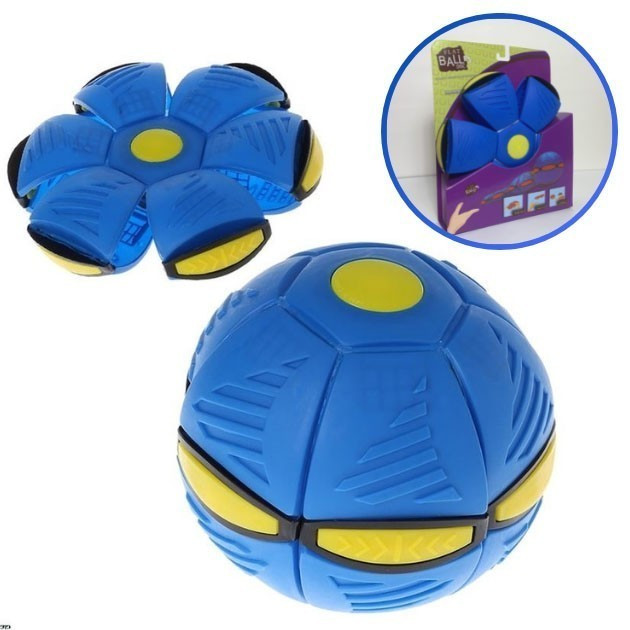 Летающий мяч-тарелка, фрисби трансформер с подсветкой Flat Ball (синий) - фото 1 - id-p1523177426