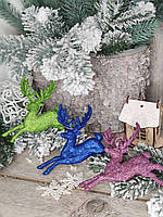Олень с пластика с ветвистыми рогами, новогодняя игрушка, разные цвета 15 см