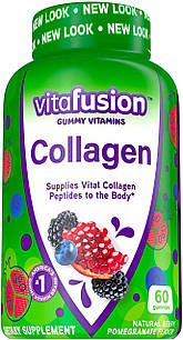 Vitafusion Collagen колаген типу I та III 1250 мг у 2 мармеладках, смак ягід і граната + вітаміни Е й А, 60 шт