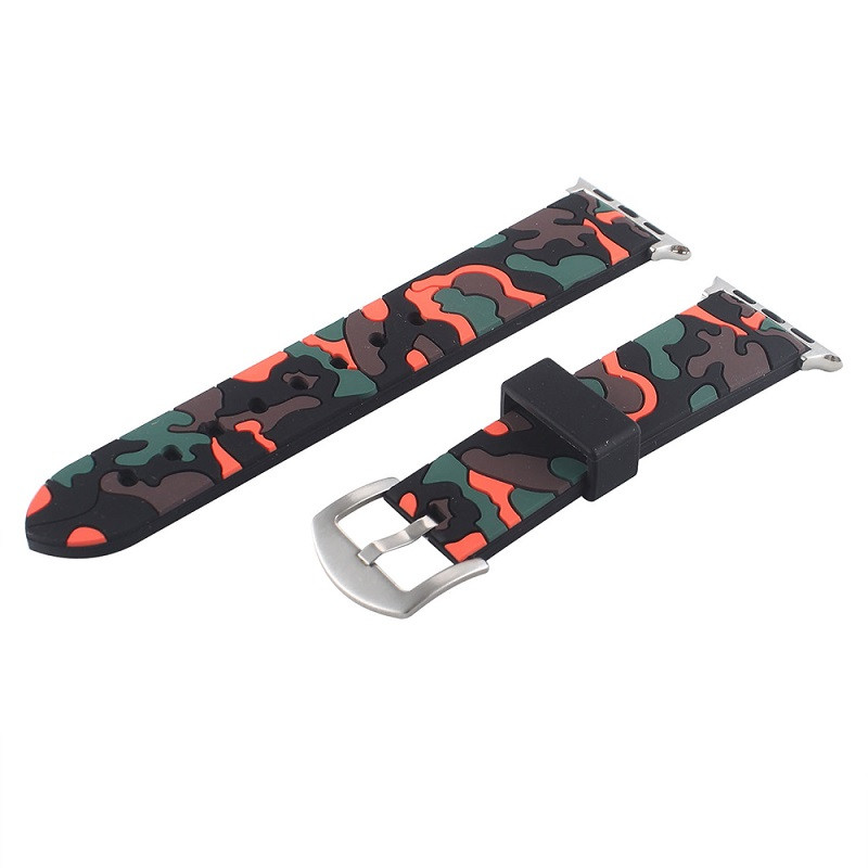 Ремінець для годинника Apple Watch 38 мм 40 мм силіконовий з пряжкою, Camouflage with orange, фото 1