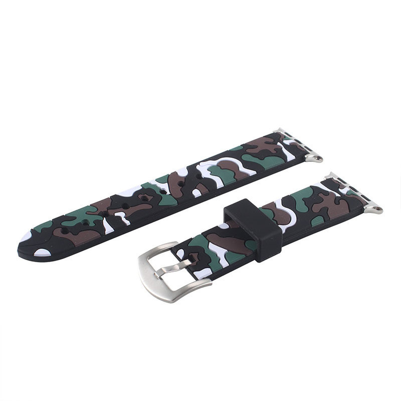 Ремінець для годинника Apple Watch 42 мм 44 мм силіконовий з пряжкою, Camouflage with brown, фото 1