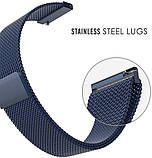 Ремінець металевий для годинника 20 мм міланська петля синій, фото 3