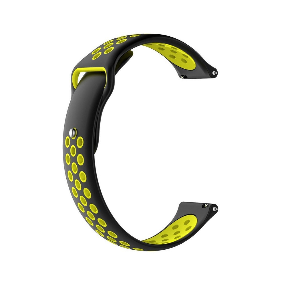 Ремінець силіконовий для годинника 20 мм Nike design чорний з жовтим (з кнопкою), фото 1