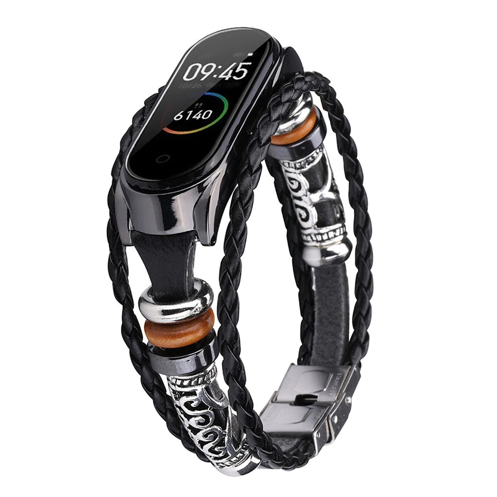 Ремінець вінтажний для фітнес-браслета Xiaomi Mi Band 5 і 6 Type A Black-black, фото 1