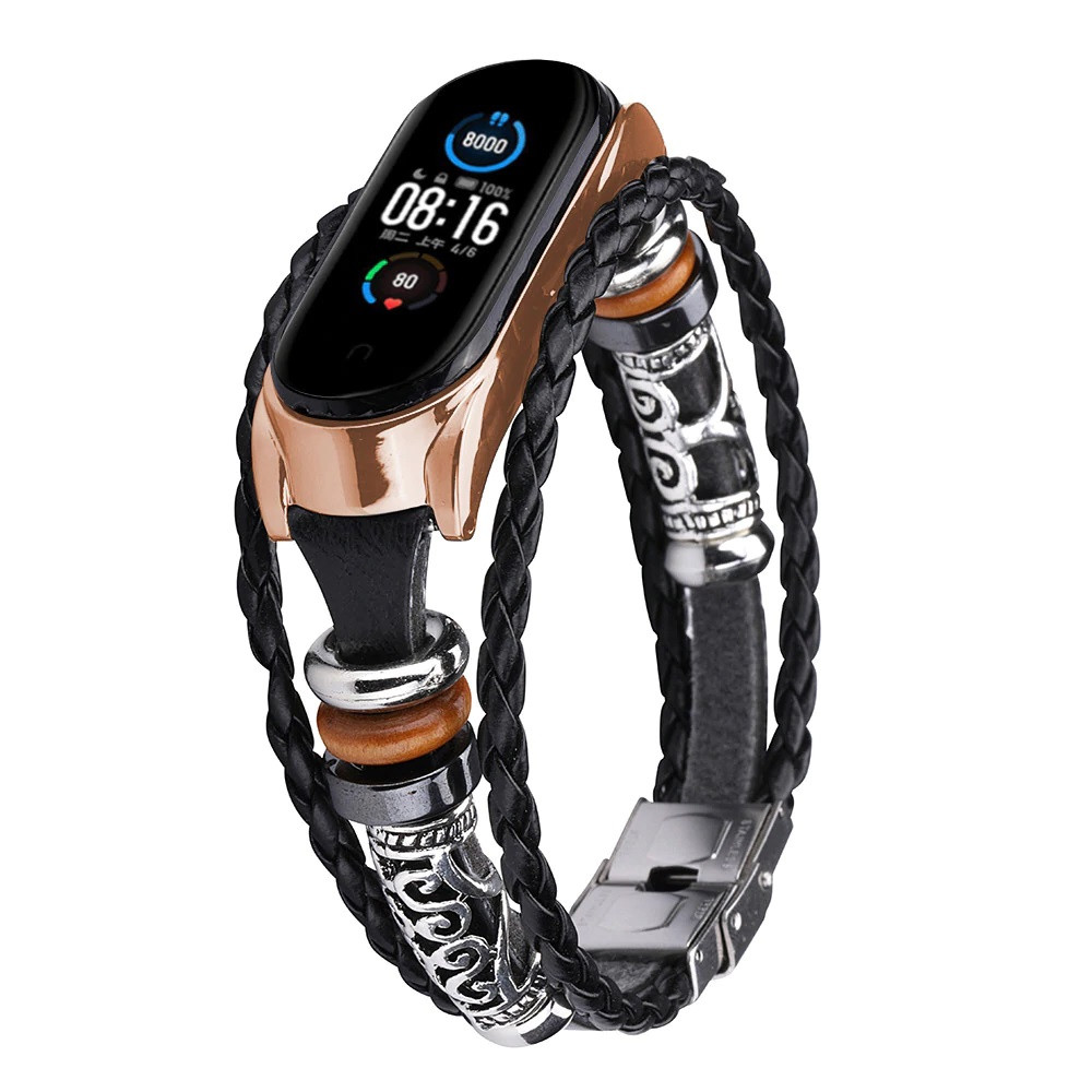 Ремінець вінтажний для фітнес-браслета Xiaomi Mi Band 5 і 6 Type A Black-rose gold, фото 1