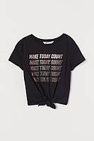 Черная футболка с завязками для девочек H&M 10-12 лет 146-152 см