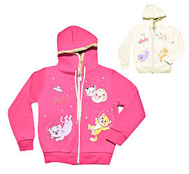 Кофта з начісом для дівчинки, з капюшоном, малюнок, стрази, Narmini