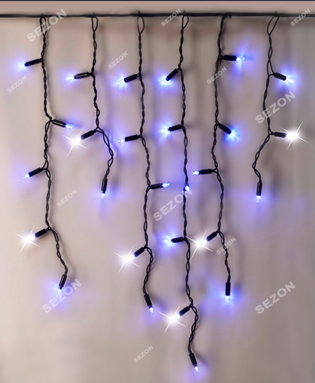 Новорічна світлодіодна вулична гірлянда бахрома 100 LED 3.3 м*0.7 м чорний каучук 3.3 мм синьо-білий