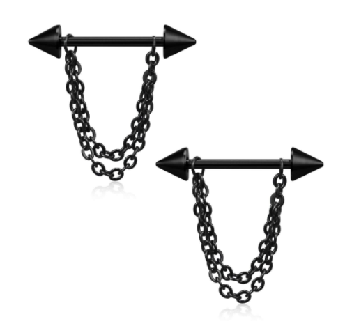 Чорні сережки для пірсингу сосків із ланцюгом. Пірсинг сосків 2 шт., фото 1