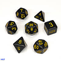 Кубы черные с желтыми цифрами. Набор из 7 шт для RPG систем.