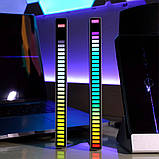 Світлодіодний USB RGB світильник із мікрофоном. LED світильник "Рівні музики", 32 світлодіоди 5V, 18 см. Аудіо рівень білий, фото 5