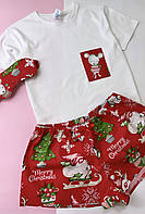 Новогодняя хлопковая пижама женская. Домашняя одежда для дома и сна. Размер S