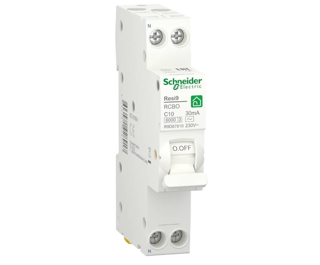 1p+N C 10A, 30mA, 6kA тип AC, 1 модуль, Диференціальний автоматичний вимикач Schneider Electric, Resi9, фото 1