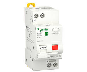 1p+N C 16A, 10mA, 6kA тип A, Диференціальний автоматичний вимикач Schneider Electric, Resi9, R9D51616