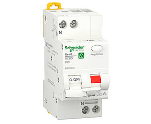 1p+N C 20A, 30mA, 6kA тип A, Диференціальний автоматичний вимикач Schneider Electric, Resi9, R9D55620
