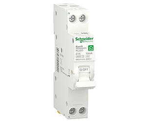 1p+N C 16A, 10mA, 6kA тип A, 1 модуль, Диференціальний автоматичний вимикач Schneider Electric, Resi9