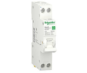 1p+N C 6A, 30mA, 6kA тип A, 1 модуль, Диференціальний автоматичний вимикач Schneider Electric, Resi9