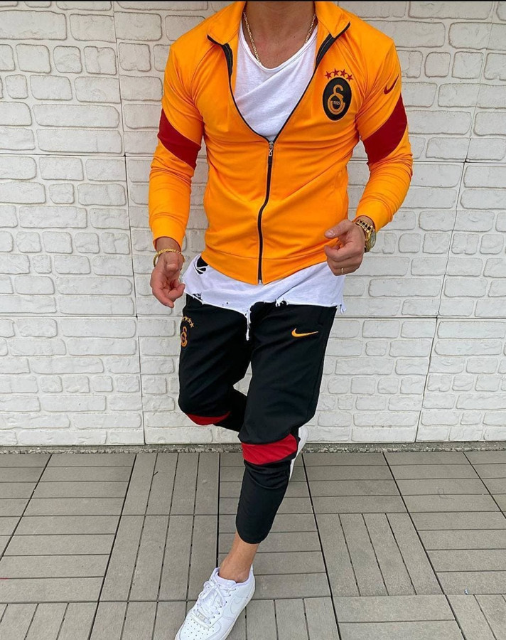 Спортивный костюм мужской демисезонный оранжевый черный Nike Orange