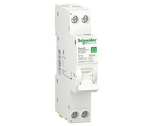 1p+N C 16A, 30mA, 6kA тип A, 1 модуль, Диференціальний автоматичний вимикач Schneider Electric, Resi9
