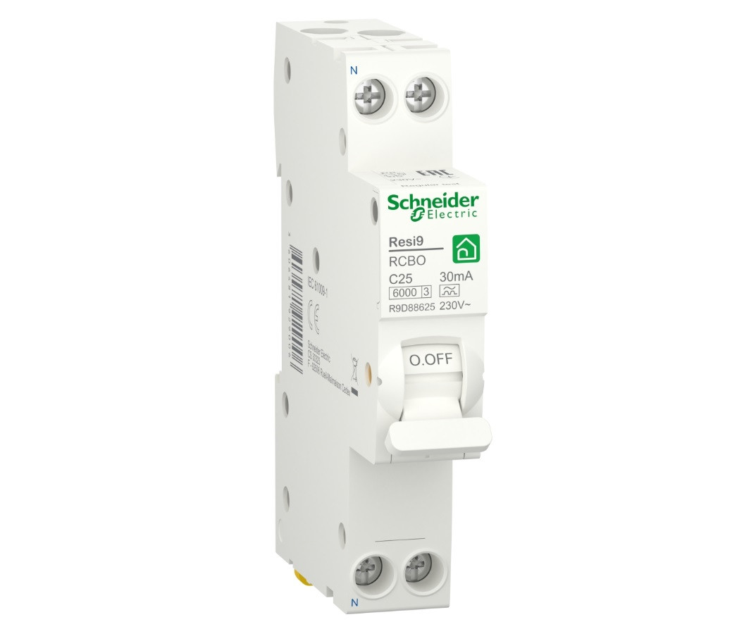 1p+N C 25A, 30mA, 6kA тип A, 1 модуль, Диференціальний автоматичний вимикач Schneider Electric, Resi9, фото 1