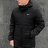 Чоловіча зимова куртка Nike Зимовий чоловічий пуховик Найк чорний з капюшоном, фото 9