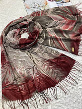 Жіночий бордово-бежевий палантин з красивим візерунком і бахромою 180х70 см (кв.10)