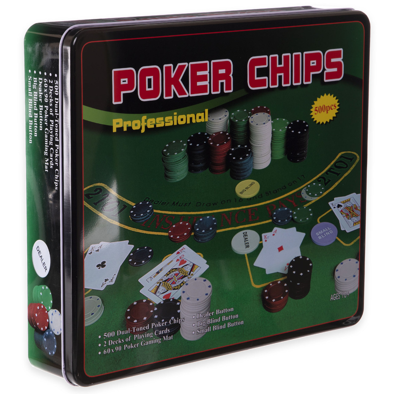 Набір для покера в металевій коробці на 500 фішок