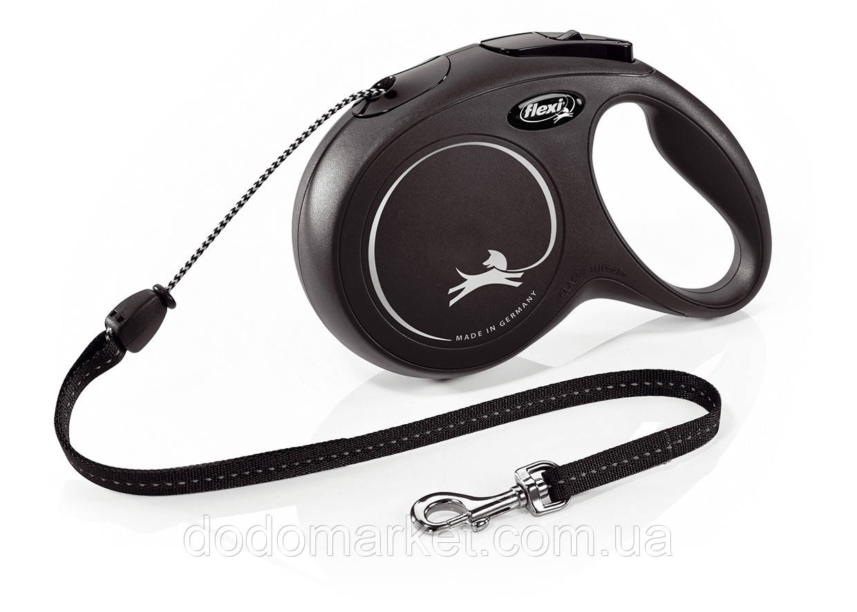Повідець рулетка Flexi New Classic розмір M трос 8 м до 20 кг колір чорний, фото 1