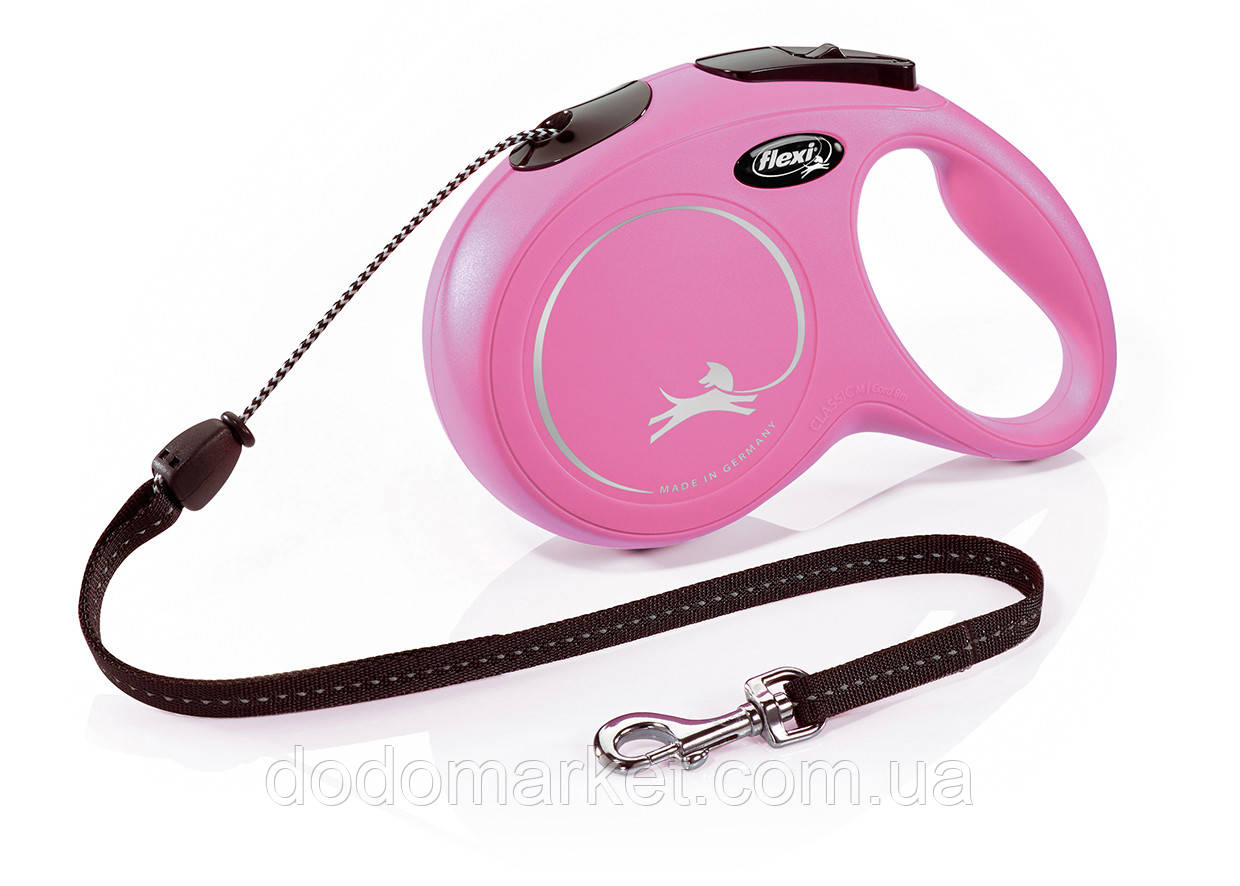 Повідець рулетка Flexi New Classic розмір M трос 8 м до 20 кг колір рожевий, фото 1