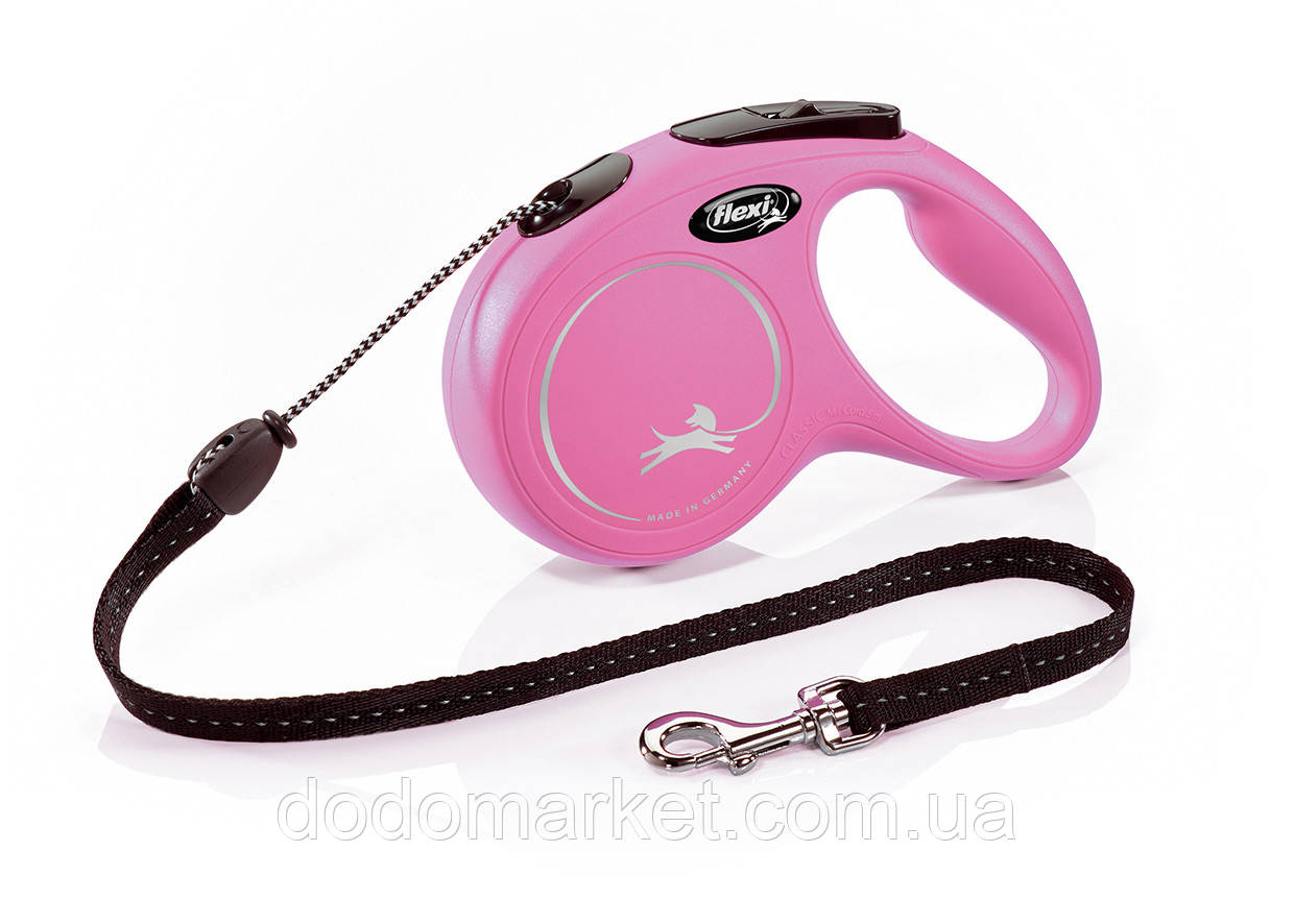 Повідець рулетка Flexi New Classic розмір M трос 5 м до 20 кг колір рожевий, фото 1