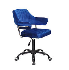Крісло Jeff CH - OFFICE синій оксамит В-1026 з підлокітниками, на чорній хрестовині з колесами