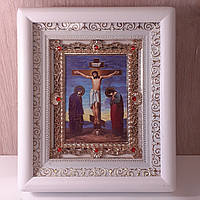 Ікона Ісуса Христа Плач про аборти, лик 10х12 см, у білому дерев'яному кіоті з камінням
