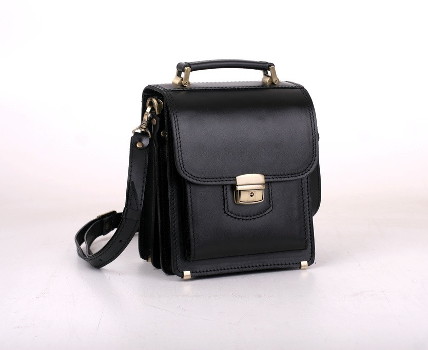 Чоловіча сумка-планшет з ручкою та плечовим ременем компактного розміру з натуральної шкіри, фото 1