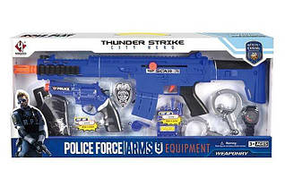 Іграшка Набір поліції P 018 A (24/2) 9 елементів, автомат з тріскачкою, пістолет, кобура, наручники,