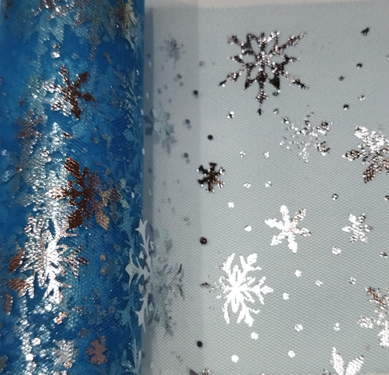 Ткань фатин Снежинка голубой 15 см - фото 1 - id-p1523300785