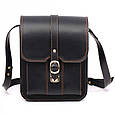 Чоловіча молодіжна сумка-планшет через плече із натуральної шкіри (чорна з коричневою ниткою), фото 2