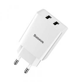 Мережевий зарядний пристрій для Baseus Speed Mini Dual U Charger 2 USB, 10.5 W White (CCFS-R02)