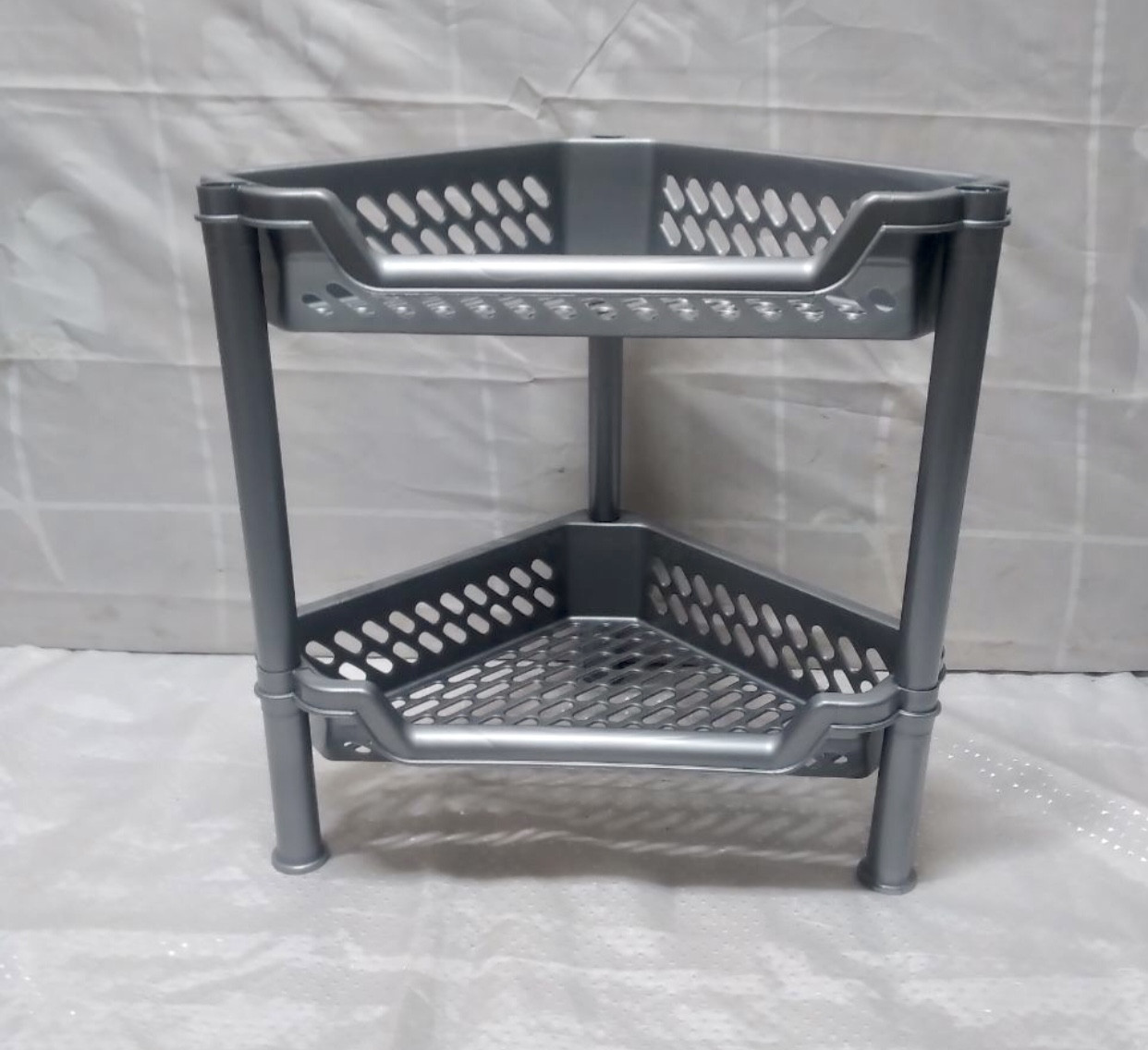 Етажерка пластикова кутова підлогова на 2 яруси сіра