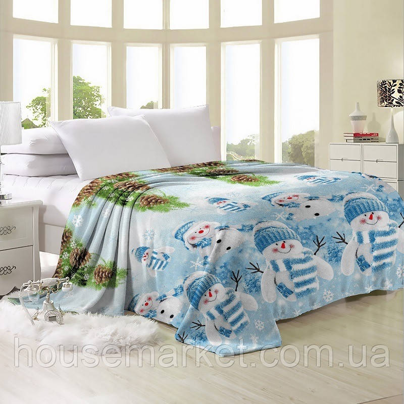 Плед покривало "Сніговики" 160х210 см, мікрофібро - фото 1 - id-p1523506600