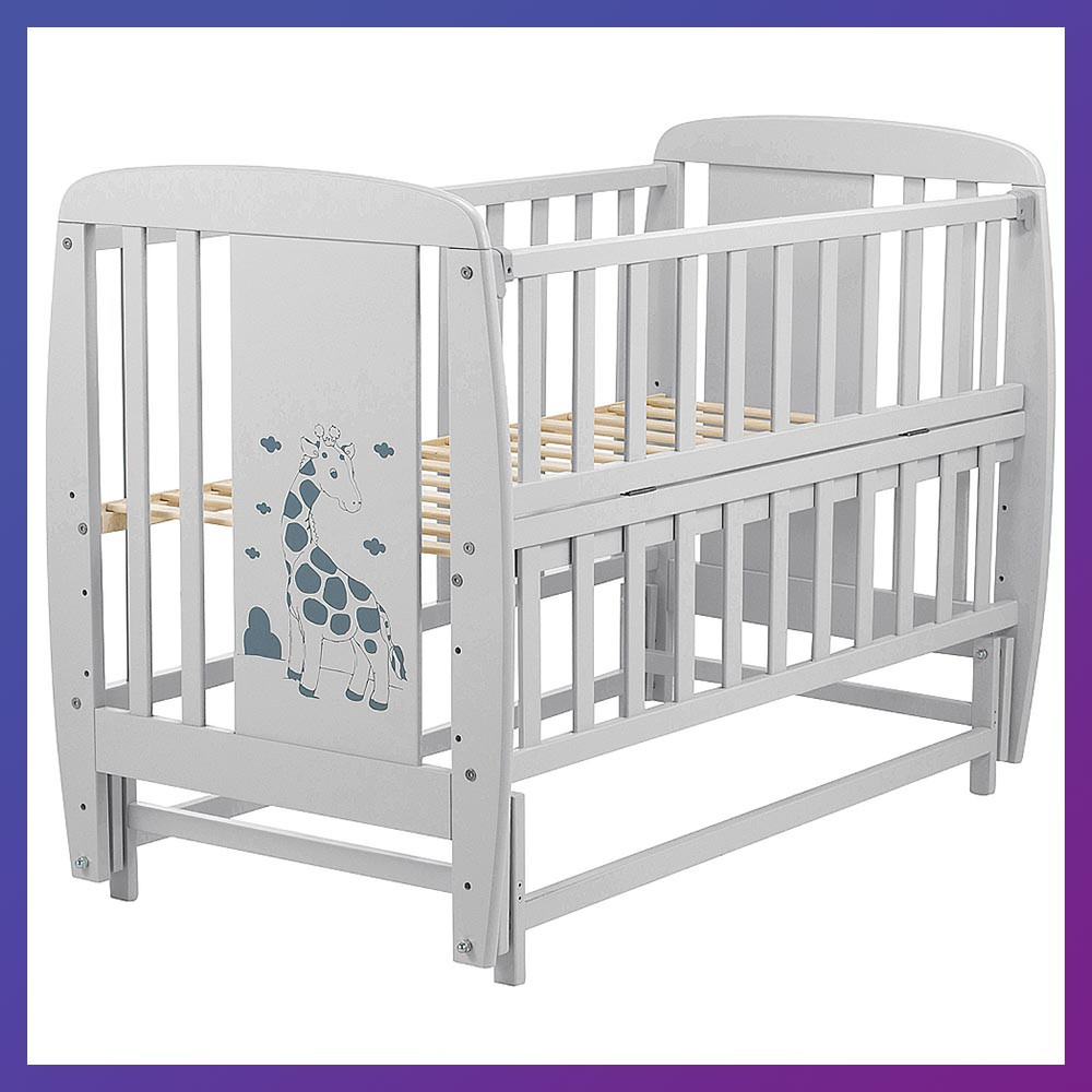 Дитяче ліжечко дерев'яне з бука Babyroom Жирафік маятник сіре, фото 1