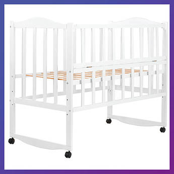 Дитяче ліжко дерев'яне з вільхи Babyroom Зайченя ZL101 на колесах відкидний бік білий