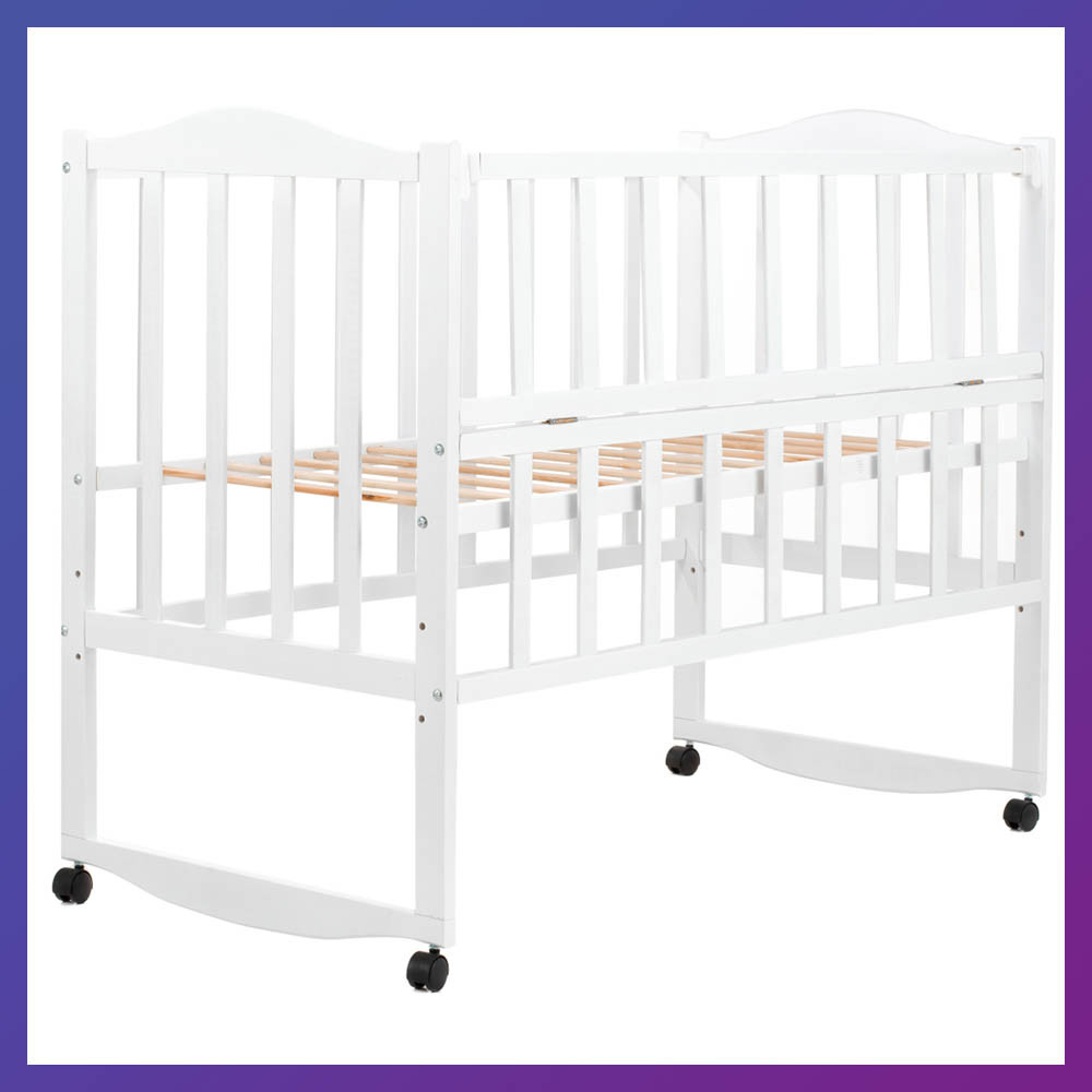 Дитяче ліжко дерев'яне з вільхи Babyroom Зайченя ZL101 на колесах відкидний бік білий