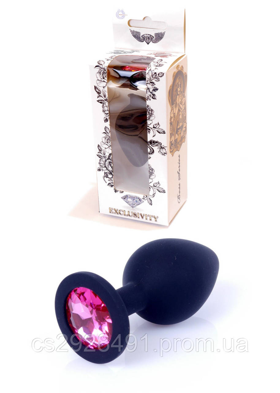 Анальна пробка Jewellery Black Silikon Plug Medium Pink Diamond
