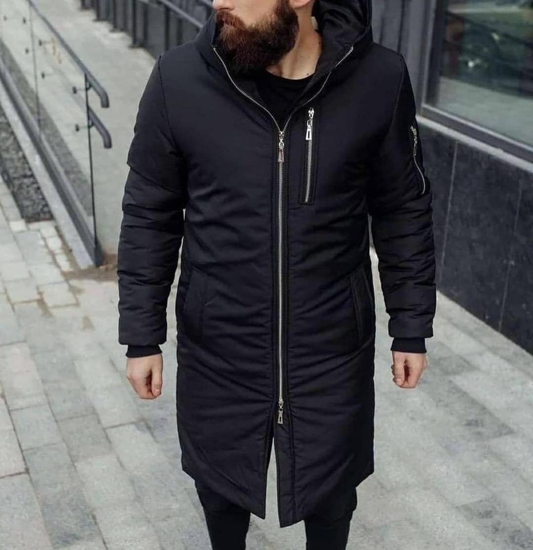 Чоловіча зимова куртка парка Classic Black Зимовий чоловічий пуховик подовжений чорний