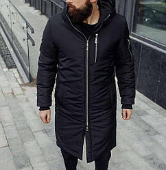 Чоловіча зимова куртка парка Classic Black Зимовий чоловічий пуховик подовжений чорний