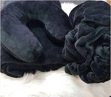 Набір на кушетку (чохол, плед, подушка) чорний 60 см махровий двосторонній велсофт